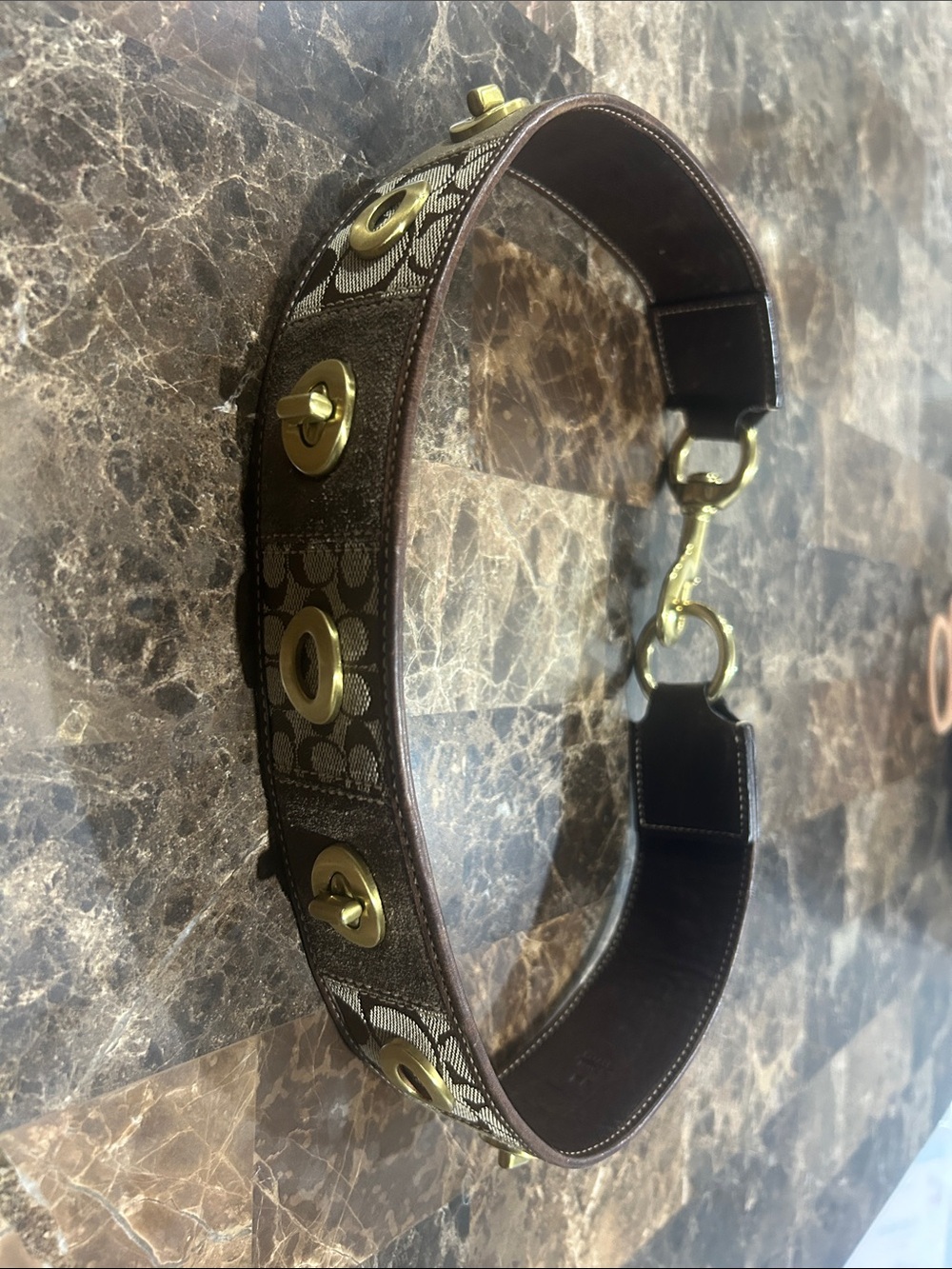 Coach Designer Brown and Gold Belt with Gold Hardware